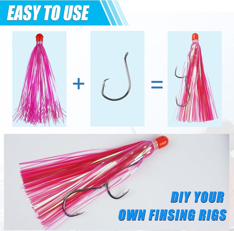 FUSIGO Fishing Teasers Mylar Flash Teaser Tail 0.35oz Jig Head Saltwater Fishing Lure Teasers Mylar Fishing Skirts Weighted Sinker Head Mylar Flash Skirts Hair - Image 4